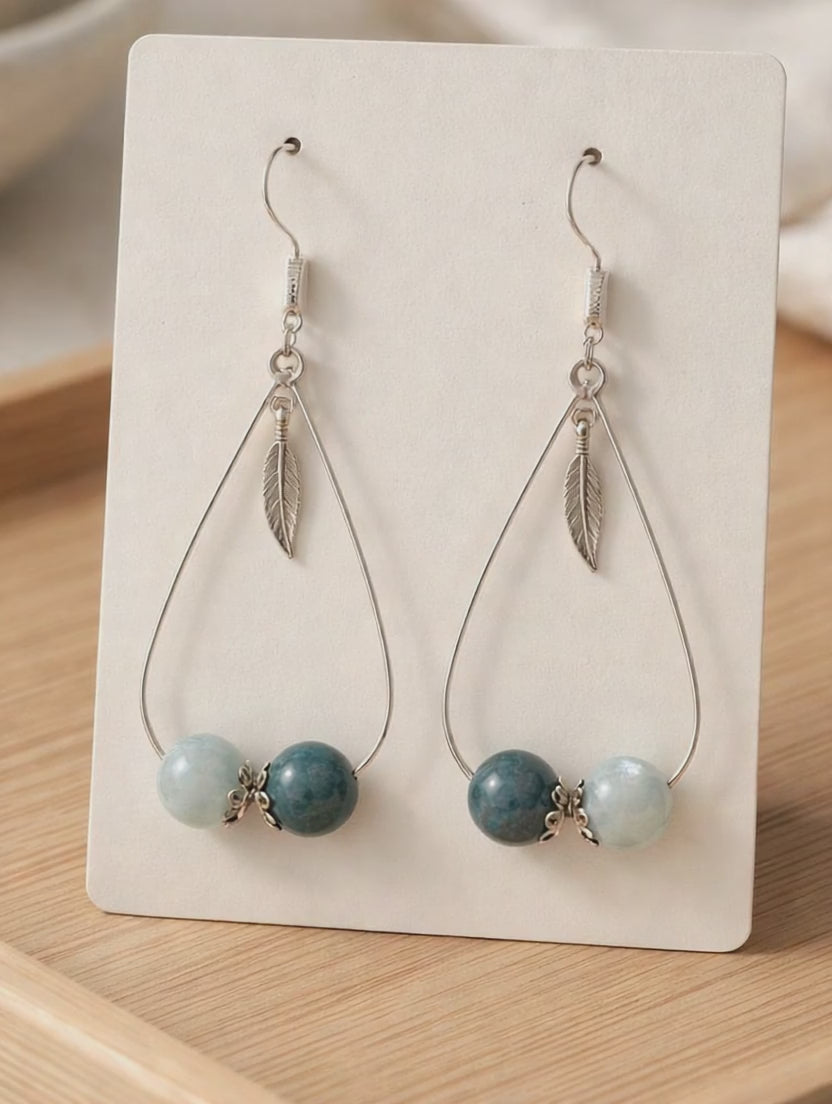 Boucles d'oreilles Apatite Bleue et Aigue Marine — Pierres naturelles, Acier inoxydable