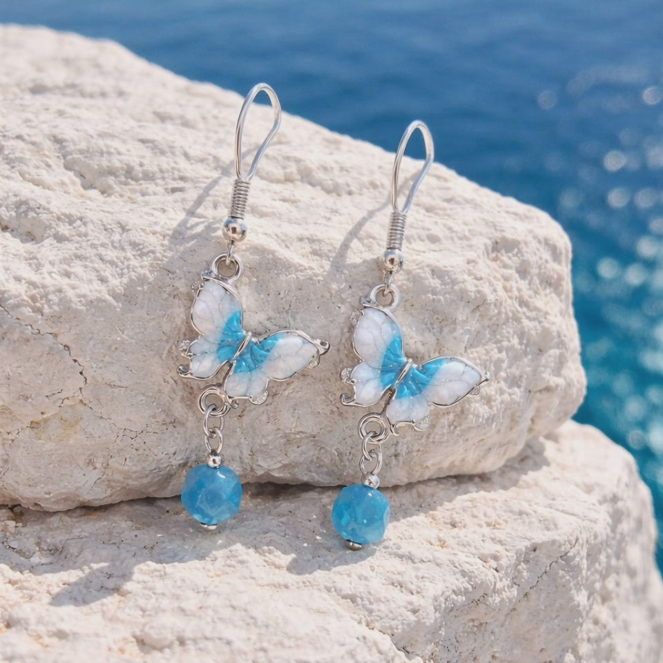Boucles d'oreilles Apatite Bleue — Pierre naturelle, Design Papillon
