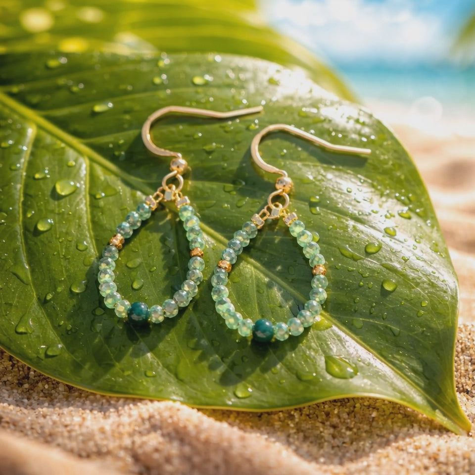 Boucles d'oreilles Jade Vert Émeraude — Pierre naturelle, Plaqué or 18k