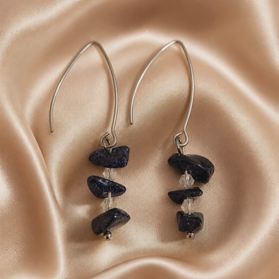 Boucles d'oreilles en Pierre de Sable bleu Chips