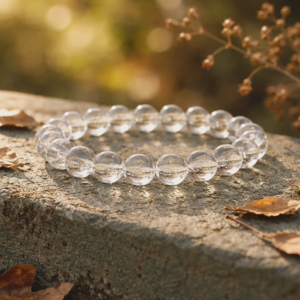 Bracelet Cristal de Roche 8mm — Pierre de Lumière, Clarté & Harmonie Intérieure