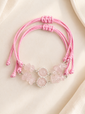 Bracelet réglable en quartz rose chips et perle de 8 mm